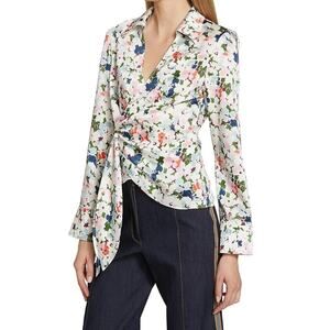 Cinq a Sept Rou Floral Print Wrap Blouse In Papyrus Multicolor Feminine Garden M